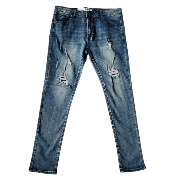 M Society Other - Men’s Distressed Vintage Bkue Wash Denim Skinny Jeans